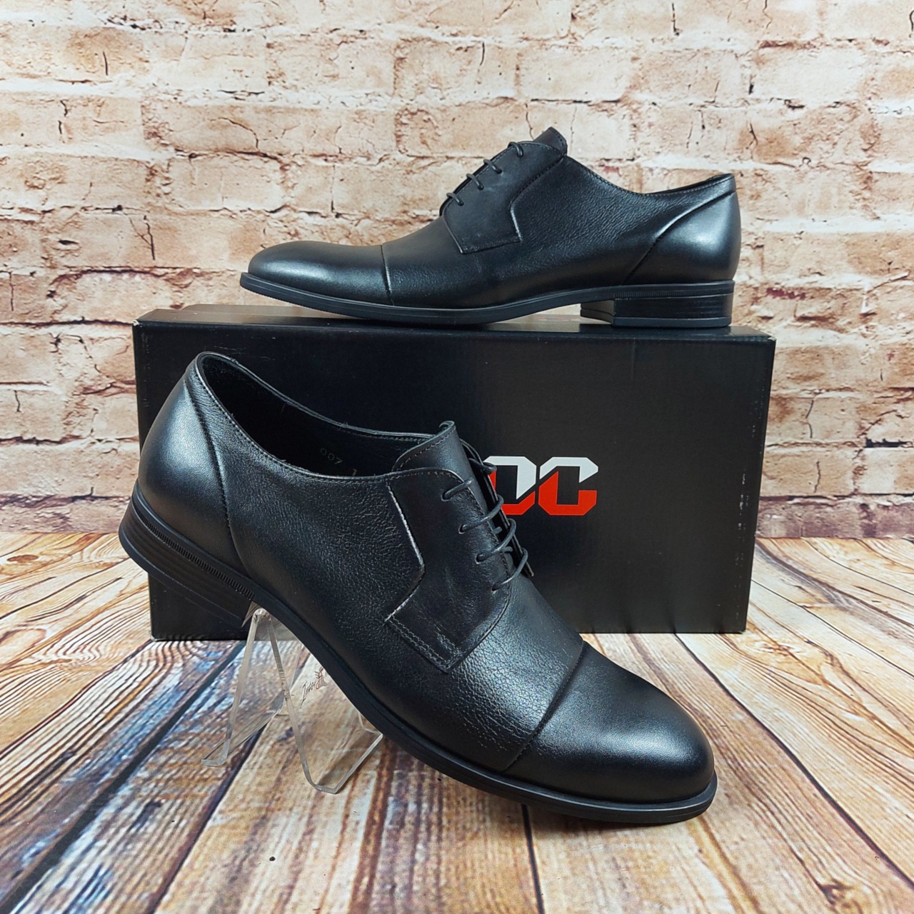 Туфли мужские IKOS 007-1 чёрные кожа на шнурках
