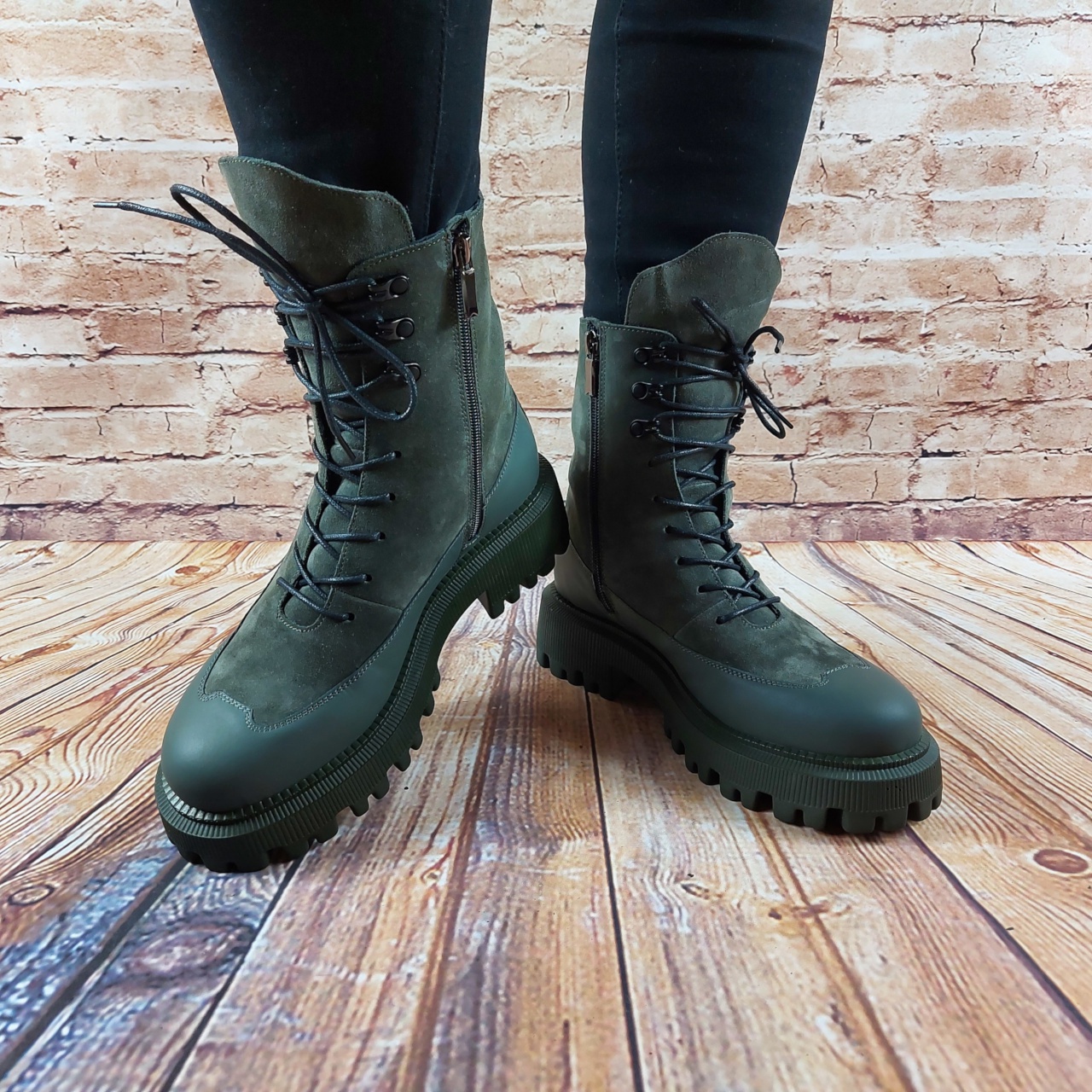Ботинки женские зимние зелёные кожа Corso Vito 02-2507043