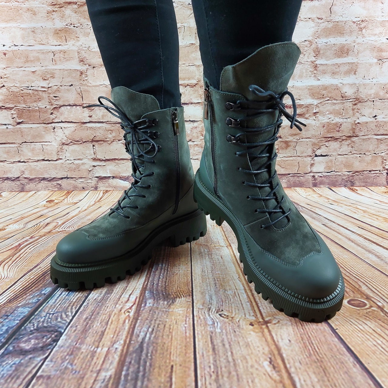 Ботинки женские зимние зелёные кожа Corso Vito 02-2507043