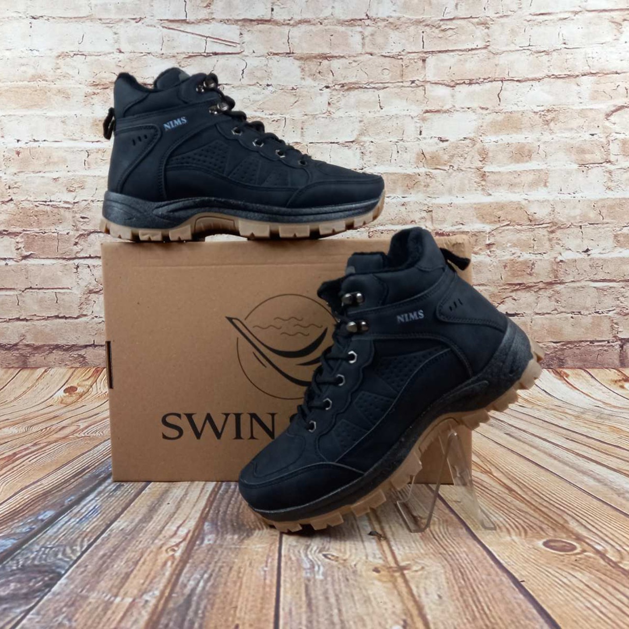 Черевики чоловічі Swin Shoes 10022 зима чорні еконубук, останній 42 розмір