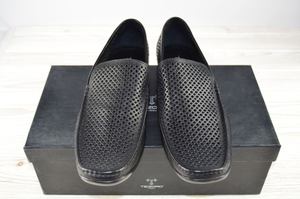 Туфлі-мокасини чоловічі Tezoro 10049 чорні шкіра (останній 40 розмір)