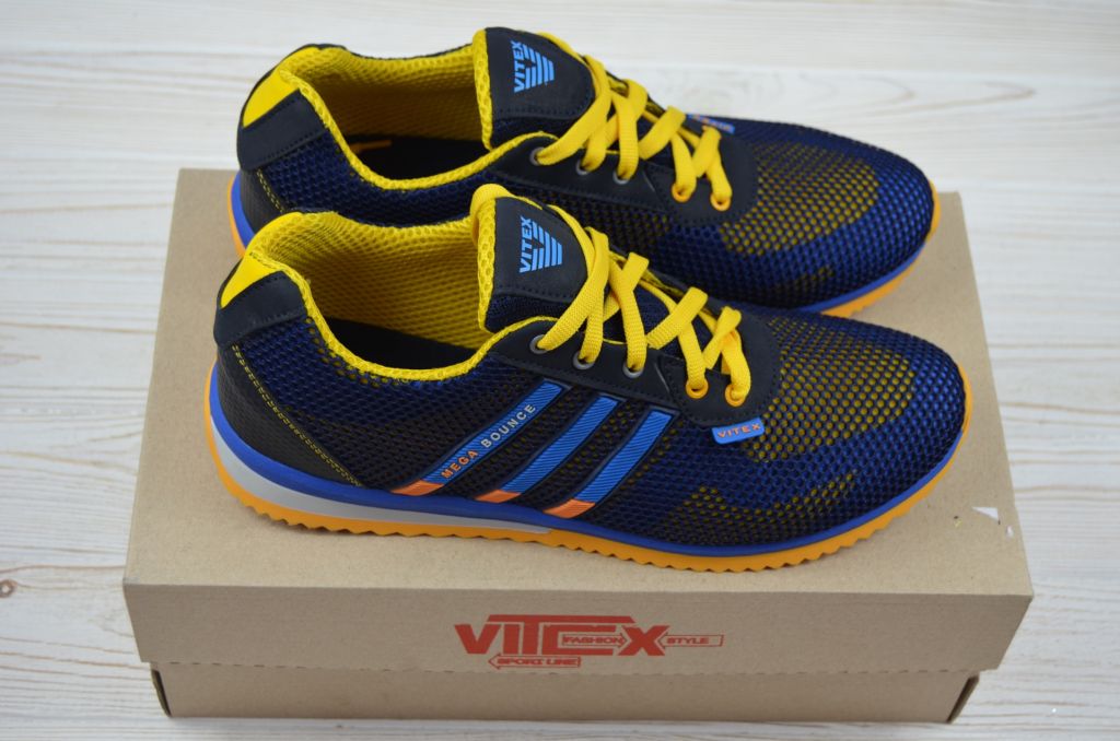 Кросівки чоловічі Vitex 10106-5 синьо-жовті текстиль