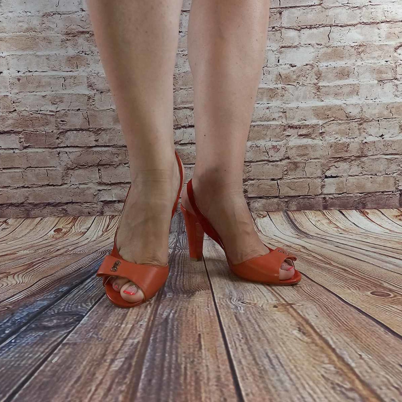 Босоніжки жіночі Big Rope 10609 помаранчеві шкіра-замша каблук