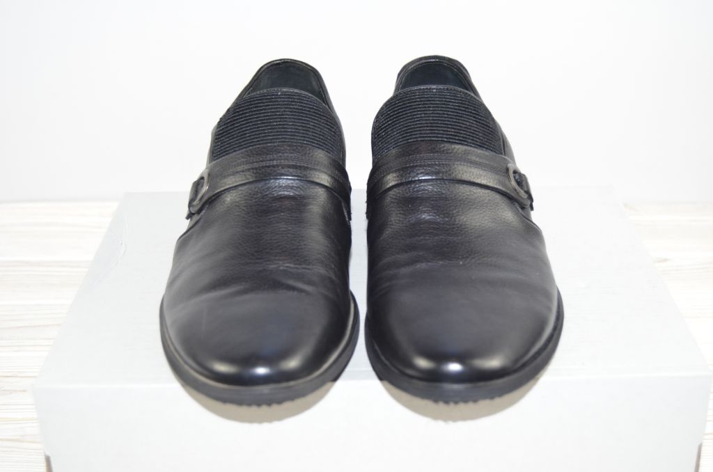 Туфлі чоловічі Miratti 1113 чорні шкіра на гумках, останній 40 розмір