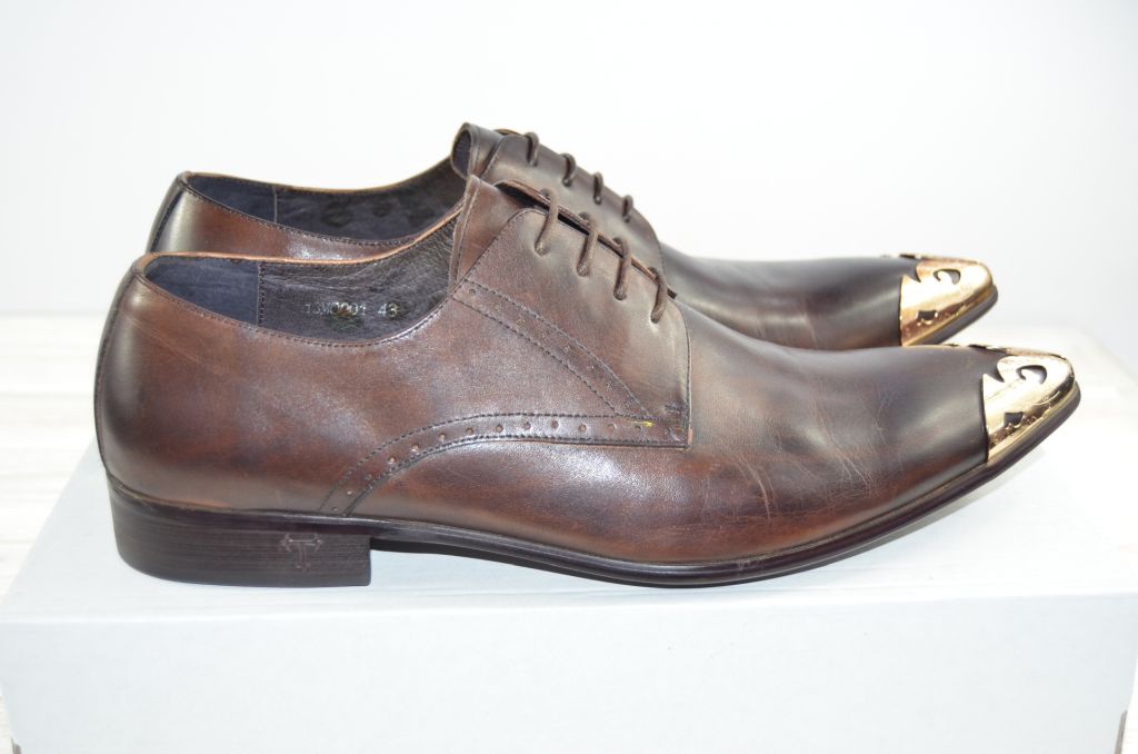 Туфли мужские Tezoro 130001 коричневые кожа на шнурках