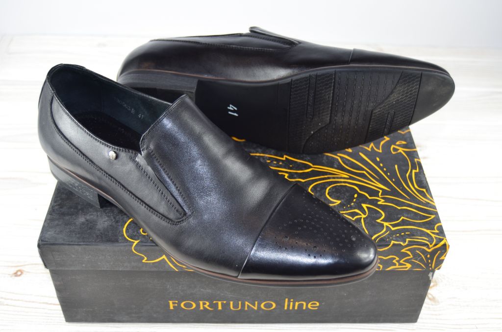 Туфлі чоловічі Fortuno130563 чорні шкіра на гумках