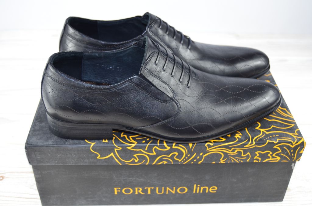 Туфлі чоловічі Fortuno 130566 чорні шкіра на шнурках (останній 39 розмір)