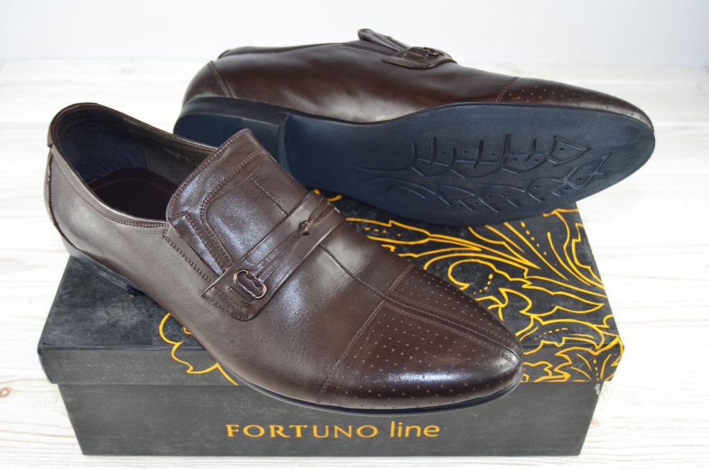 Туфли мужские Fortuno 13057 коричневые кожа на резинках