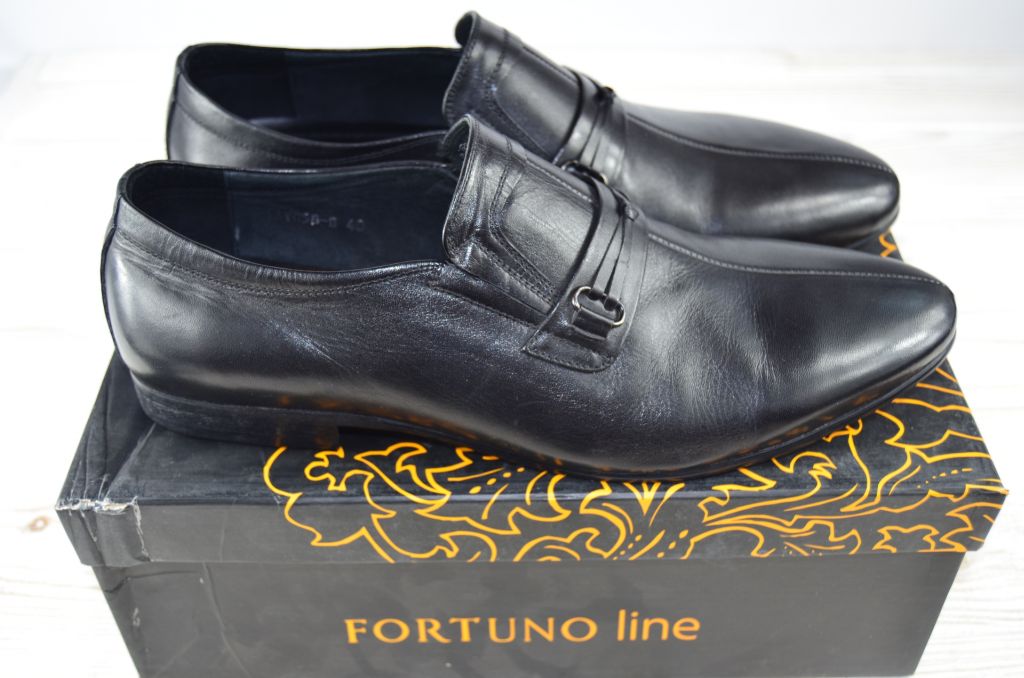 Туфлі чоловічі Fortuno 13058 чорні шкіра на гумках розміри 43,45