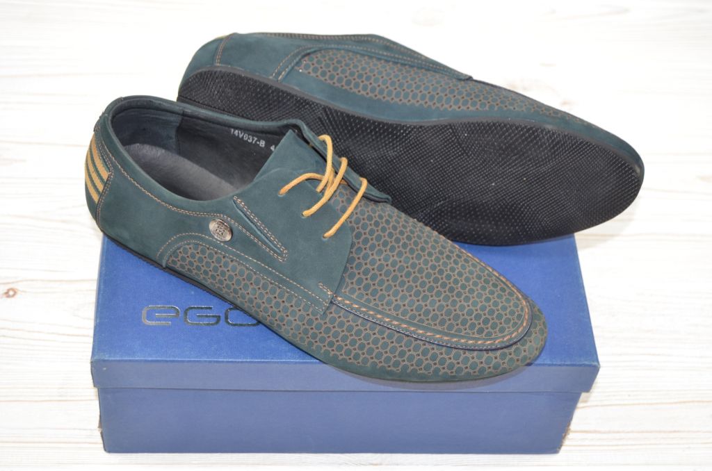 Туфлі чоловічі EGO LINE 14037 сині нубук на шнурках, розміри 40,45