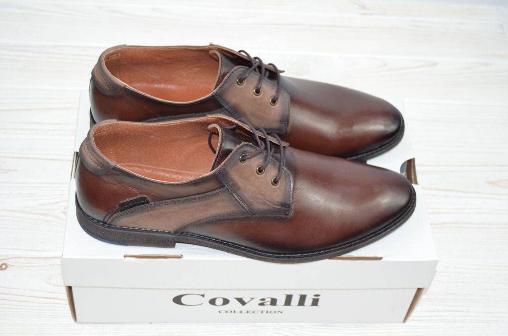 Туфлі чоловічі Covalli 15-30 коричневі шкіра розміри 44,45