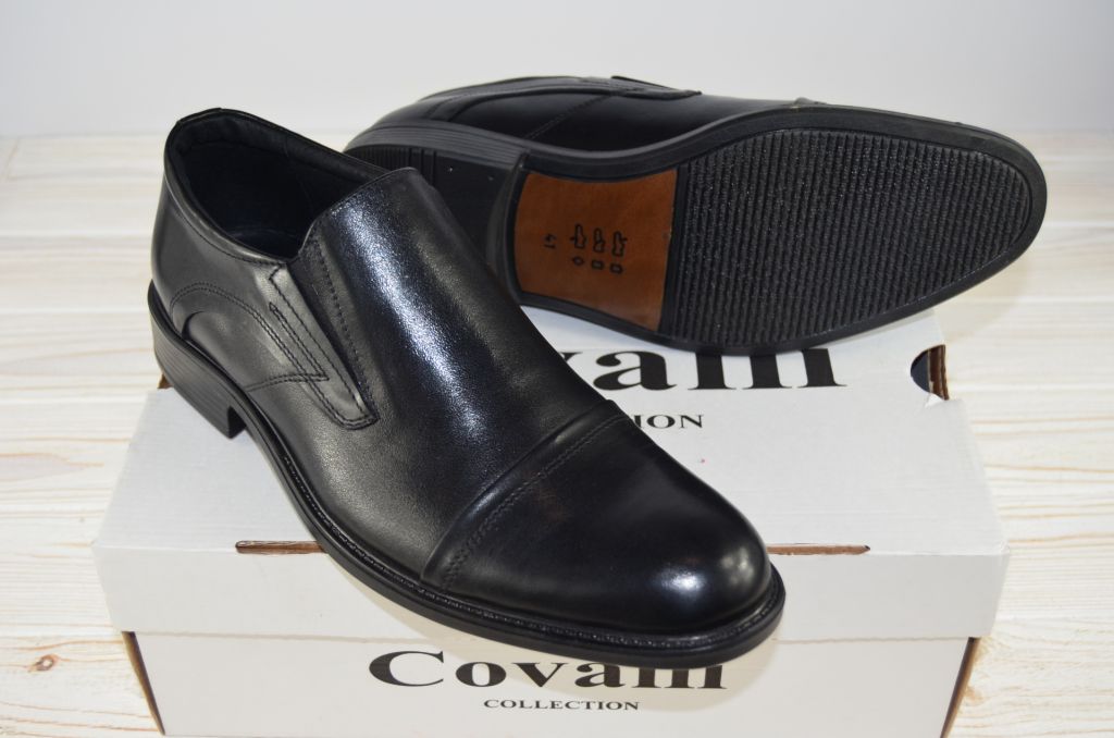 Туфлі чоловічі Covalli 15-72 чорні шкіра на гумках (останній 45 розмір)