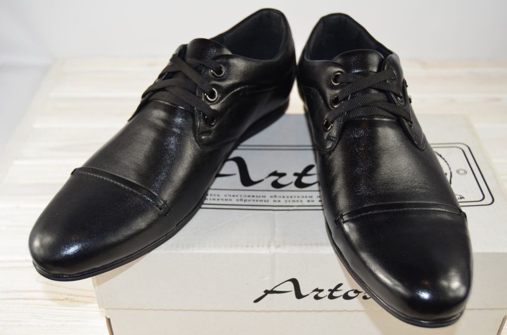 Туфли мужские Artos 154-1 чёрные кожа на шнурках (последний 45 размер)