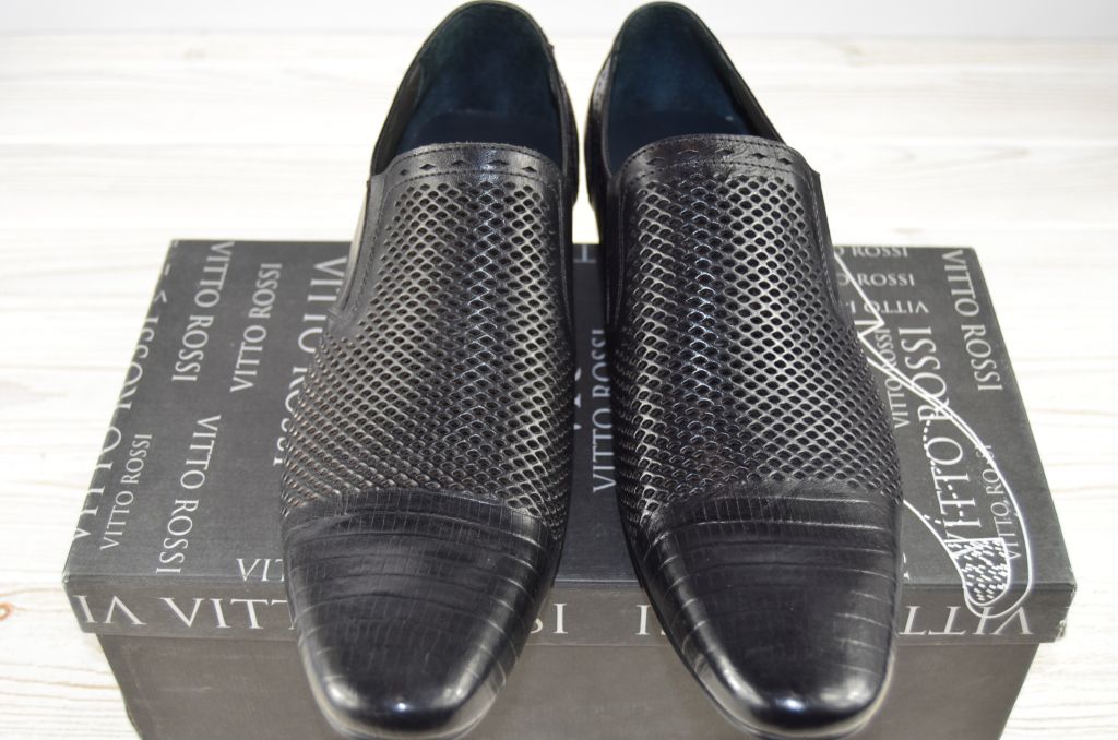 Туфлі чоловічі Vito Rossi 16-434 чорні шкіра на гумках (останній 44 розмір)