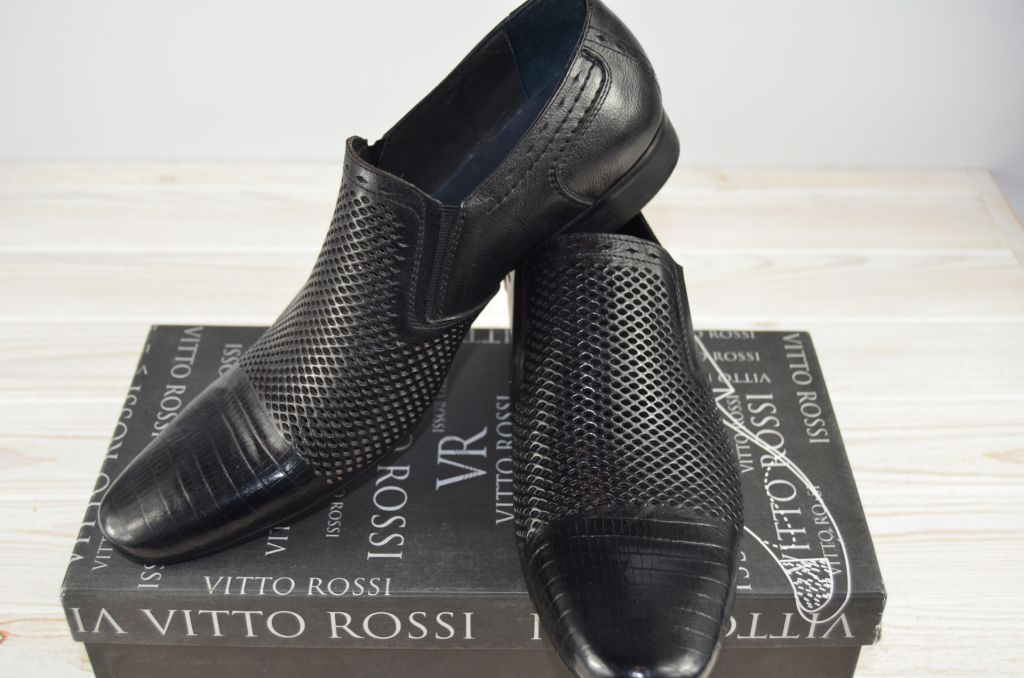 Туфли мужские Vito Rossi 16-434 чёрные кожа на резинках (последний 44 размер)