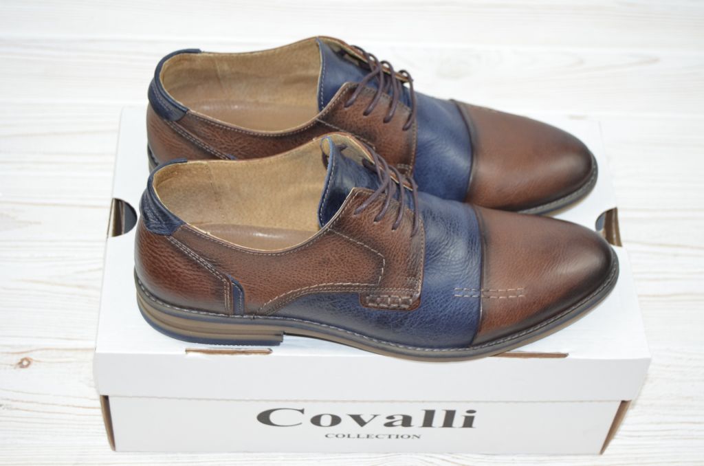 Туфлі чоловічі Covalli 17-6 синьо-коричневі шкіра, останній 44 розмір