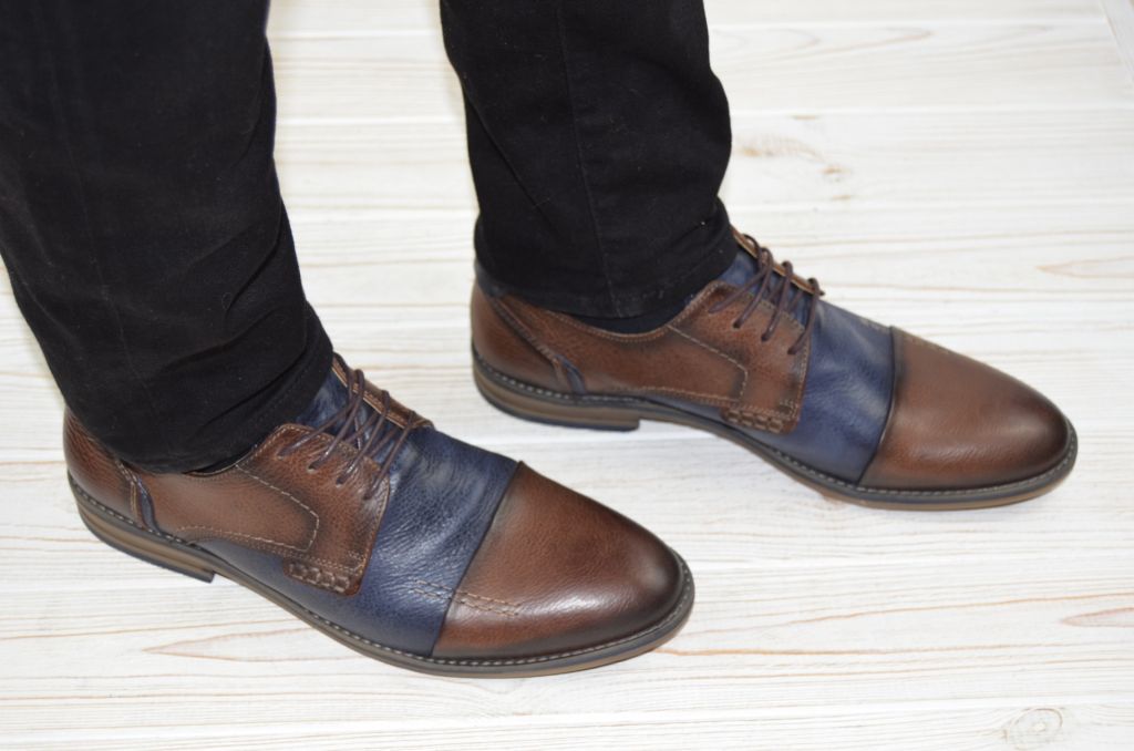 Туфлі чоловічі Covalli 17-6 синьо-коричневі шкіра, останній 44 розмір
