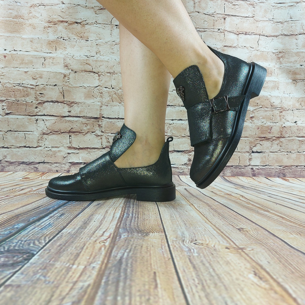 Туфлі жіночі Auris 1828-2 чорні шкіра низький хід
