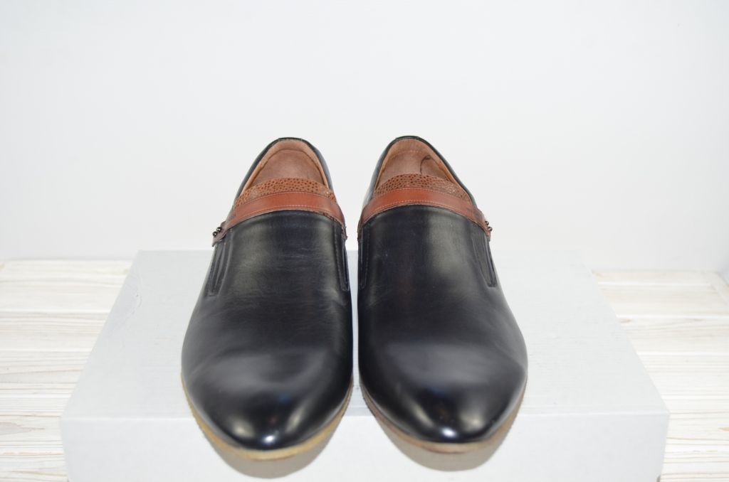 Туфли мужские Miratti 208805-3 чёрные кожа на резинках, последний 45 размер
