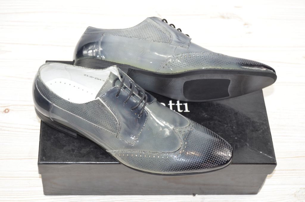 Туфлі чоловічі Miratti 2158-294-858 сіро-чорні шкіра-лак
