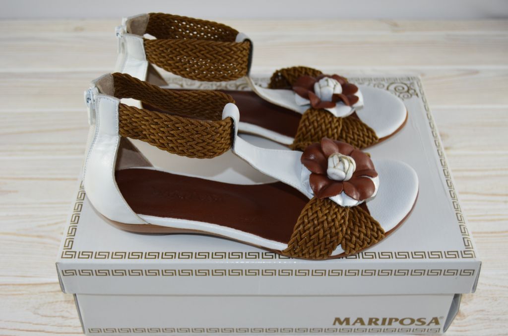Босоніжки жіночі Mariposa 248-58-46 біло-коричневі шкіра
