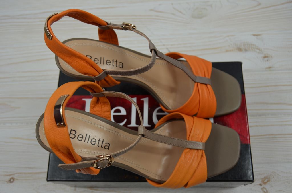 Босоніжки жіночі Beletta 3237 помаранчеві шкіра каблук