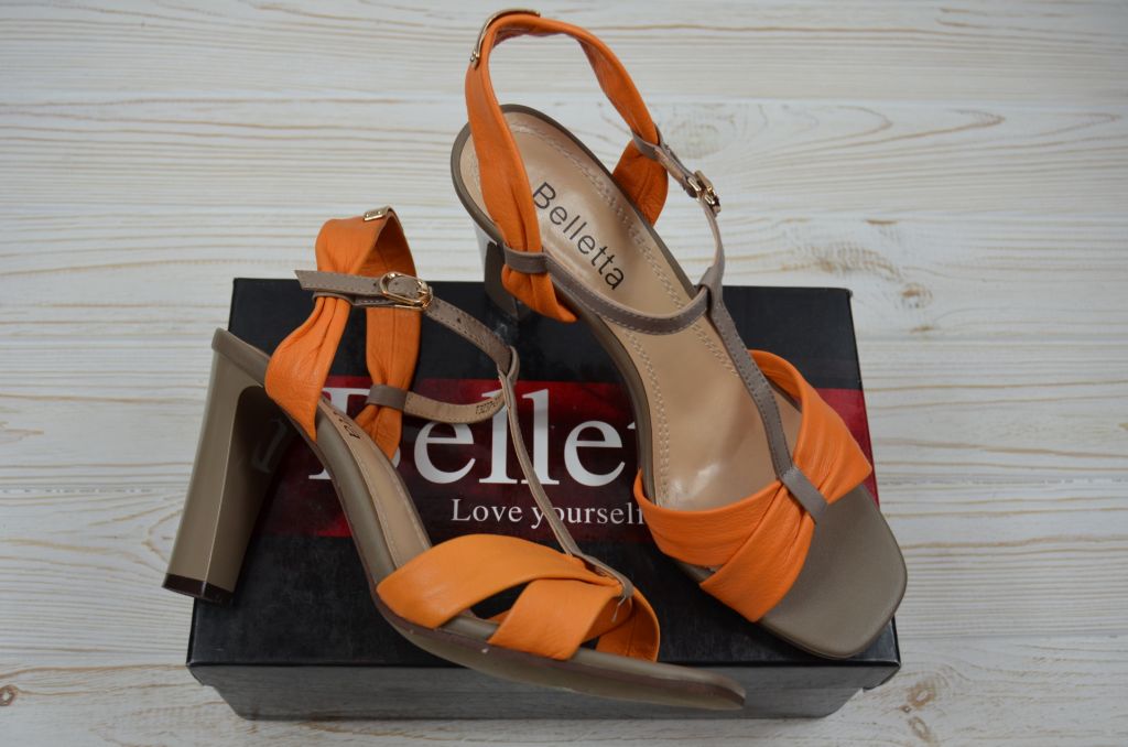 Босоніжки жіночі Beletta 3237 помаранчеві шкіра каблук