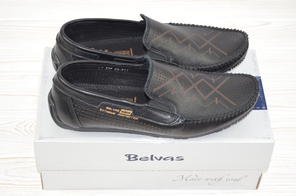 Туфлі-мокасини чоловічі Belvas 327-1 чорні шкіра, останній 40 розмір