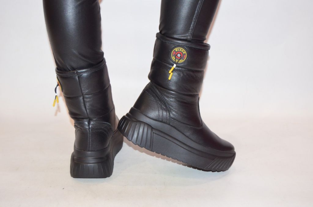 Ботинки угги женские зимние BV 33-01-1 чёрные кожаные