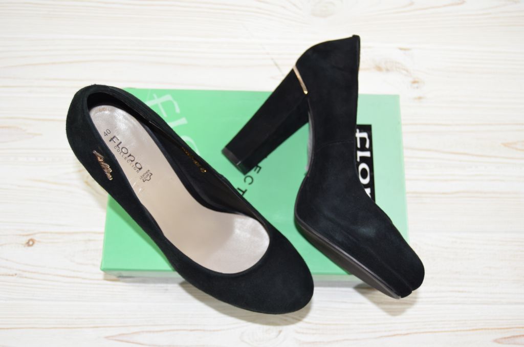Туфли женские Flona 5207-90 чёрные замша каблук (последний 37 размер)