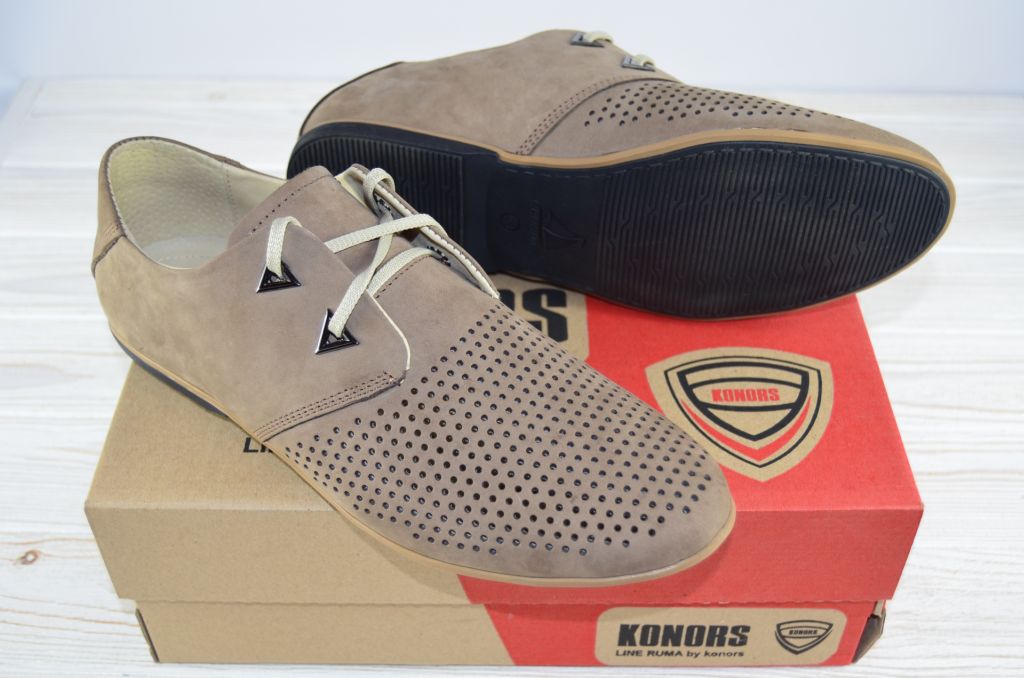 Туфлі чоловічі Konors 650-1-3-01 бежеві нубук на шнурках, останній розмір 40