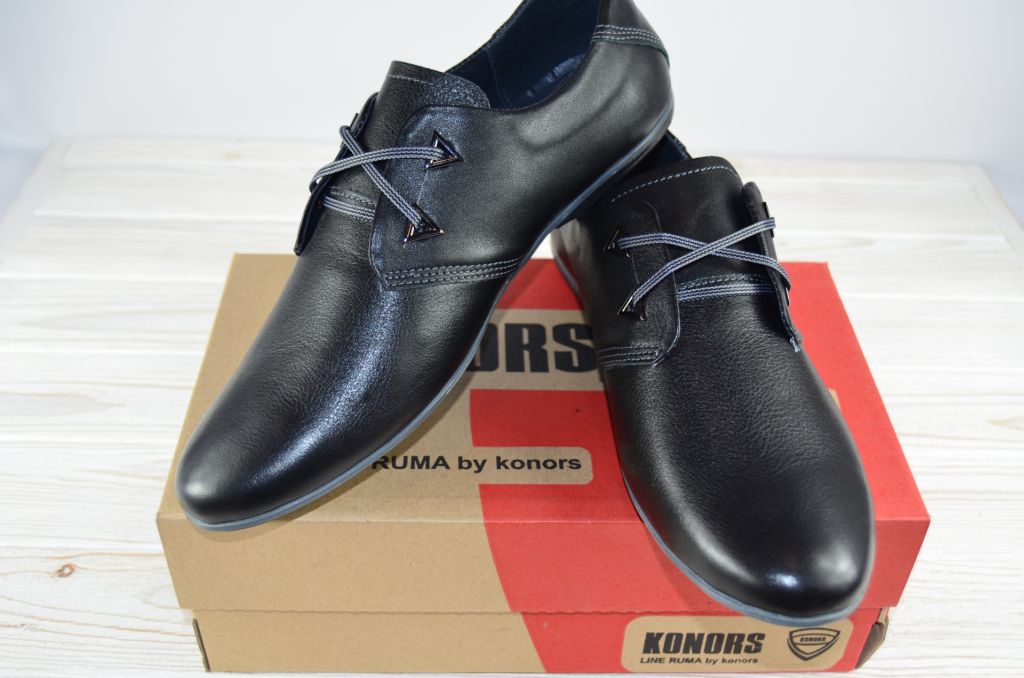 Туфлі чоловічі Konors 650-7-1 чорні шкіра (останній 45 розмір)