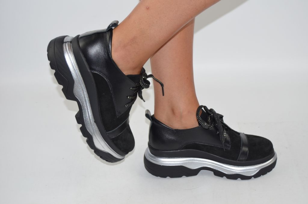 Туфлі жіночі Eclipse 670-8 чорні шкіра-замша на платформі