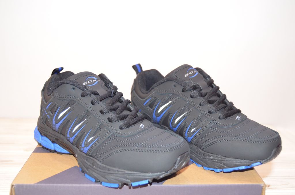 Кроссовки подростковые BONA 752Л-2 чёрные с синим нубук