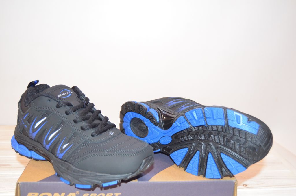 Кроссовки подростковые BONA 752Л-2 чёрные с синим нубук