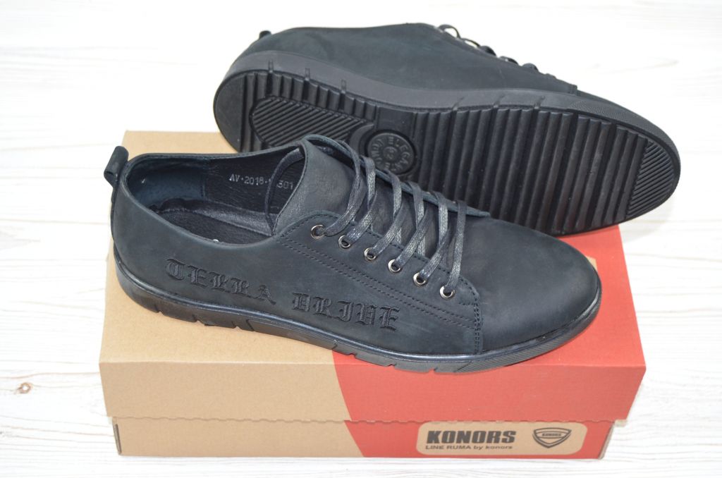 Туфлі чоловічі Konors 8017-04-1 чорні нубук на шнурках, останній 45 розмір