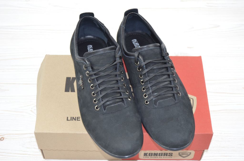 Туфли мужские Konors 870-3-1 чёрные нубук на шнурках размеры 43,45