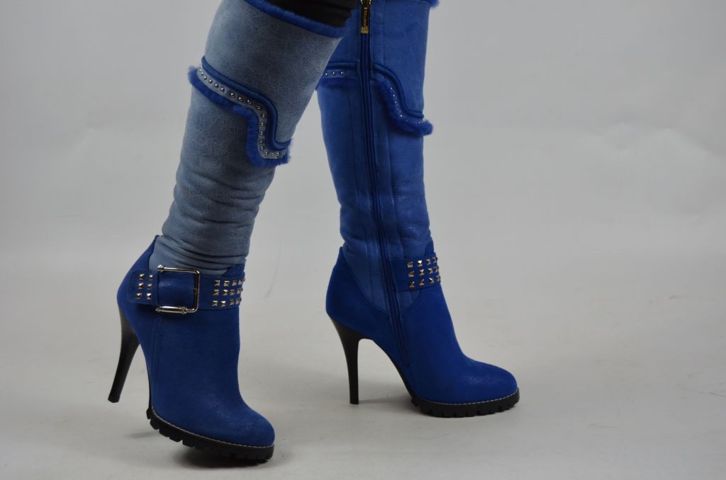 Чоботи жіночі зимові Mellanee 879 блакитні замша каблук-шпилька