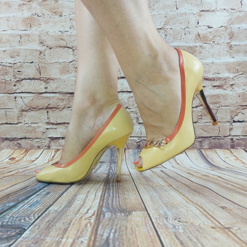 Туфли женские Blizzarini 25-348 жёлтые кожа каблук-шпилька