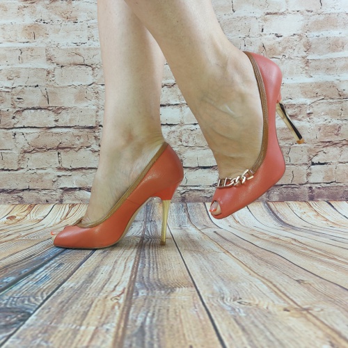 Туфли женские Blizzarini 25-618 кораловые кожа каблук-шпилька