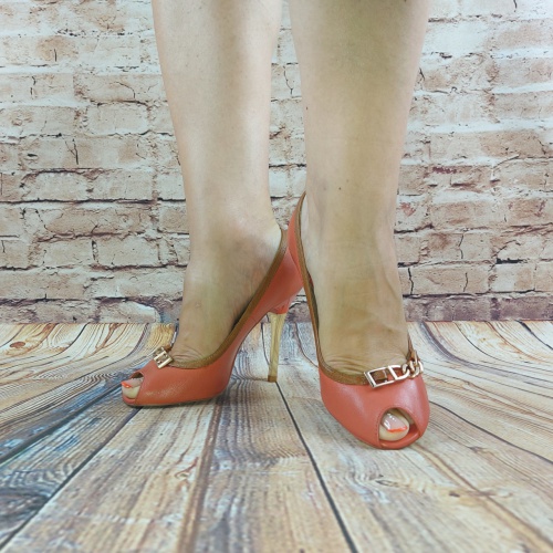 Туфли женские Blizzarini 25-618 кораловые кожа каблук-шпилька