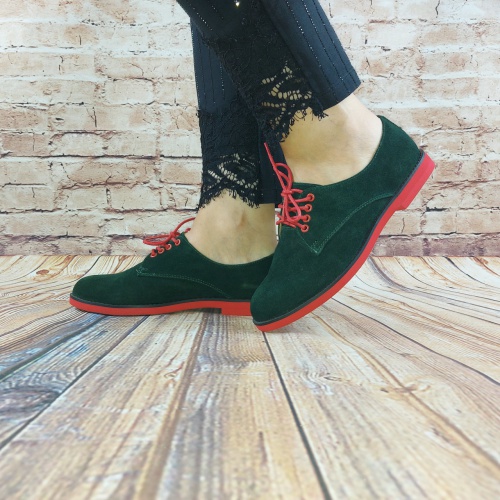 Туфлі жіночі It Girl 3375 зелені замша на шнурку (останній 36 розмір)
