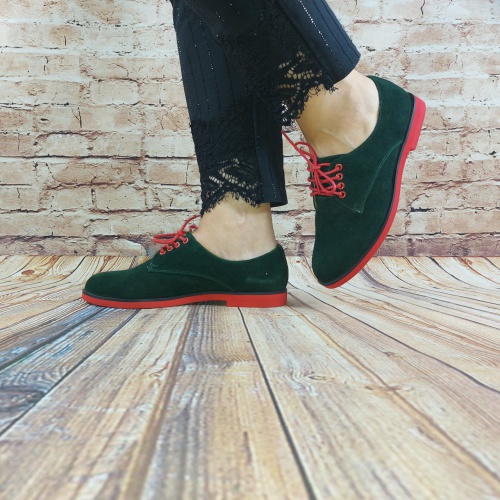 Туфлі жіночі It Girl 3375 зелені замша на шнурку (останній 36 розмір)