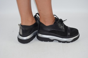 Туфли женские Eclipse 670-8 чёрные кожа-замша на платформе