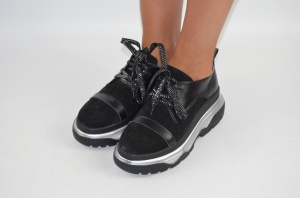 Туфли женские Eclipse 670-8 чёрные кожа-замша на платформе