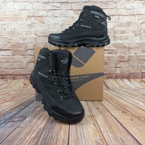 Ботинки мужские чёрные нубук зимние BONA 856Д-6