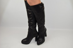 Чоботи-ботфорти жіночі зимові Foletti 9517 чорні шкіра каблук